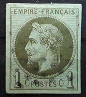 Colonies Générales Type EMPIRE LAURÉ NAPOLEON III, Yvert 7, 1 C Vert Olive Obl LOSANGE De Points ,  TTB - Napoléon III.