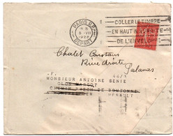 MH Semeuse Perforée Sur Lettre Paris 1928 - Hachette - Lettres & Documents