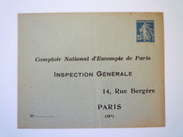 2022 - 4075  COMPTOIR NATIONAL D'ESCOMPTE DE PARIS  -  Enveloppe  Avec Timbre Perforé  CNE  XXX - Lettres & Documents