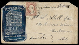 1850s US RARE ILLUSTRATED ENVELOPE LEDGER BUILDINGS, SWAIN, ABELL & SIMMONS - Storia Postale