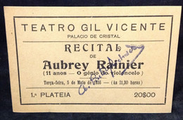 C1/2 - Bilhete * Teatro Gil Vicente * Palácio De Cristal * Recital Aubrey Rainier * Porto `1936 * Portugal - Portugal