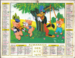 Calendrier Almanach Des P.T.T. 1976 Les 3 Petits Cochons   Walt Disney - Grand Format : 1971-80