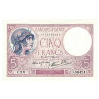 France, 5 Francs, Violet, 1939, O.58424, SUP+, Fayette:04.01, KM:83 - 5 F 1917-1940 ''Violet''