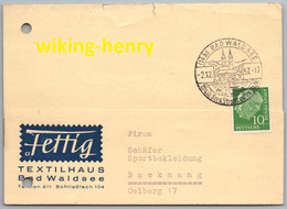 Bad Waldsee - Firmenkarte 1   Textilhaus C.F. Fettig 1957 - Bad Waldsee