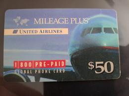 UNITED STATES AMERICA  $50,- UNITED AIRLINES MILEAGE PLUS/  AIRPLANE  -   PREPAID  MINT    ** 11928** - Amerivox