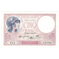 France, 5 Francs, Violet, 1939, Q.61646, SPL+, Fayette:04.07, KM:83 - 5 F 1917-1940 ''Violet''