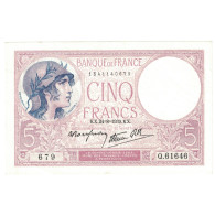 France, 5 Francs, Violet, 1939, Q.61646, SPL, Fayette:04.07, KM:83 - 5 F 1917-1940 ''Violet''