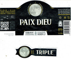 2 étiquettes De Bière Paix Dieu Triple 10% 0,33 L (Brasserie Caulier, Peruwelz) - Birra