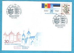 2022 , Moldova ,30 Years Of Diplomatic Relations Between Republic Of Moldova And Republic Of Estonia , Special Cancell - Moldova