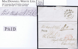 Ireland Belfast 1832 Banking Letter To Edinburgh With Unframed Hs PAID Of Belfast In Black, BELFAST FE 12 1832 Cds - Préphilatélie
