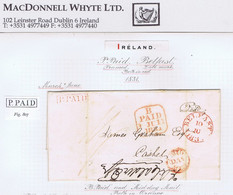 Ireland Belfast 1831 Cover To Cashel With Boxed Hs P.PAID Of Belfast In Black, BELFAST 1831 Cds For 10 JU, MID/DAY/MAIL - Prephilately