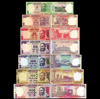 INDIA 7 PCS BANKNOTES SET 5RS,10RS 20RS 50RS, 100RS 500RS AND 1000RS RANDOM YEAR, UNC OLD NOTES (TOTAL 1685 RUPEES) - Inde