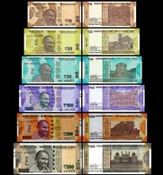 INDIA 6 PCS NEW BANKNOTES SET 10RS, 20RS, 50RS, 100RS, 200RS AND 500RS  RANDOM YEAR UNC NEW NOTES (TOTAL 880 RUPEES) - Inde