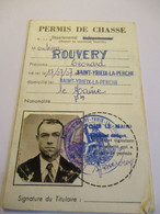 Carte De PERMIS De CHASSE Départemental /Léonard ROUVERY/Saint Yrieix La Perche/Hte Vienne/1975               AEC244 - Collections