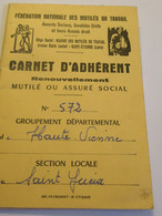 Carnet D'Adhérent/ Fédération Nationale Des Mutilés Du Travail//BONNEAU/ St YRIEIX/avec Coupons/1979-1988         AEC247 - Collections
