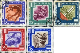 281009 USED UNION SOVIETICA 1957 3 JUEGOS DEPORTIVOS DE LA JUVENTUD - Collezioni