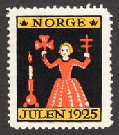 Christmas GOD JUL Norske Kvinners Sanitetsforening NKS TBC Tuberculosis Label Cinderella Vignette 1925 NORWAY Candle - Sonstige & Ohne Zuordnung