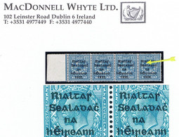 Ireland 1922 Thom Rialtas Ovpt In Blue-black On 10d, Var. "R Over Se" Four Times In A Marginal Strip Of 4 Fresh Mint - Unused Stamps