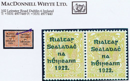 Ireland 1922 Thom Rialtas Ovpt In Blue-black On 2d Die 2, Var. "Out-of-aligment" Pair, Left Stamp "Split S" Mint - Unused Stamps