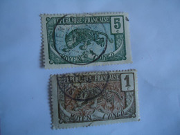 CONGO FRENCH    USED 2   STAMPS 1900  TIGER  WITH POSTMARK - Otros & Sin Clasificación