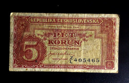 A7 TCHECOSLOVAQUIE   BILLETS DU MONDE   Czechoslovakia  BANKNOTES  5 KORUN 1945 - Czechoslovakia