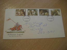 DERBY 1985 Arthurian Legend Arthur Merlin Guinevere Round Table Sword Stone FDC Cover ENGLAND Mythology Mythologie - Mythologie