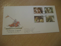 COLCHESTER 1985 Arthurian Legend Arthur Merlin Guinevere Round Table Sword Stone FDC Cover ENGLAND Mythology Mythologie - Mythologie