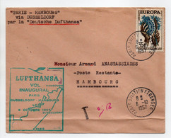 - VOL INAUGURAL PARIS - DUSSELDORF - HAMBOURG 6.10.1957 - LUFTHANSA - - Covers & Documents