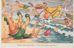 Illustr. RAFFRAY . (Tempête Sur La Plage) "Venez Nous Rejoindre, Il Fait Un Temps Superbe !" - Other & Unclassified