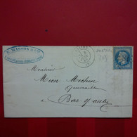 LETTRE BAULIEU PRES JESSAINS JURA POUR BAR SUR AUBE - 1863-1870 Napoléon III Con Laureles