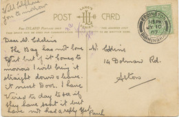 GB „ERDINGTON / BIRMINGHAM“ Superb Rare Double Cirlce (one Single Arc, 25mm, Code „3.15.PM“) On Very Fine Postcard - Storia Postale