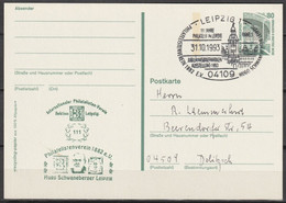 BRD Ganzsache 1993 Mi-Nr. P 150 Sonderstempel Leipzig 111Jahre PHILATELIE In Leipzig Zudruck 31.10.1993 (PK 387 ) - Postkarten - Gebraucht