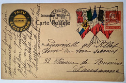 GENEVE1920 France Correspondance Militaire Aux Drapeaux PNEU BERGOUGNAN>Lausanne(Schweiz Tell Automobile C.p WW1 1914-18 - Brieven En Documenten