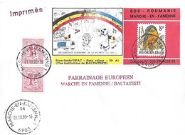 Yvert 2237 Porte-timbre Sur Lettre MARCHE En FAMENNE - Cad 01 10 90 - Vignette SOS Roumanie - De L'Atlantique à L'Oural - Cartas & Documentos