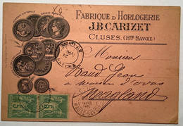 CLUSES HAUTE SAVOIE1896carte Postale FABRIQUE D’ HORLOGERIE J.B CARIZET Affr Sage>Magland(cpa Précurseur Watches France - 1877-1920: Semi-moderne Periode