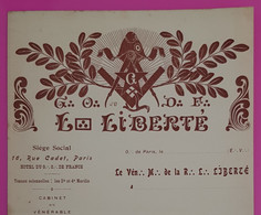 Grand Orient De France La Liberté GODF Papier à Entete Paris Rare Franc Maçonnerie Masonic Maçon Freemasonry Freimaurer - Documentos Históricos