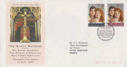 Enveloppe  FDC  1er  Jour   GRANDE  BRETAGNE   Mariage  Du  Prince  ANDREW   1986 - 1981-1990 Decimale Uitgaven
