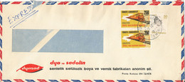 Turkey Air Mail Cover Sent Express To Denmark 26-9-1972 Topic Stamps Train - Airmail