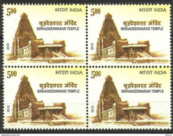 INDIA 2010 Brihadeeswarar Temple Thanjavur, 1000 Years Of Completion Block Of 4 MNH As Per Scan - Hindouisme