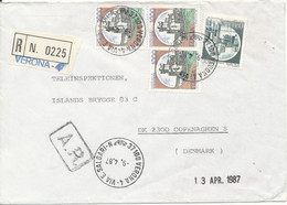 Italy Registered Cover Sent To Denmark Verona 9-4-1987 - 1981-90: Storia Postale