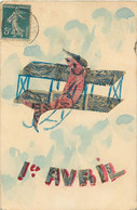 CPA Collage De Timbres - Aviation + Poisson D'Avril 1911 - Belle Composition - Briefmarken (Abbildungen)