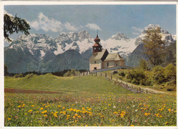 B9798) Motiv DORF AU Bei LOFER -  Kirche - Blumenwiese Zaun - Lofer