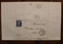 1856 Vihiers Boîte Rurale Q Beaucouzé Napoléon III Empire Angers Cover Couleur Bleu PC78 T15 - 1853-1860 Napoléon III