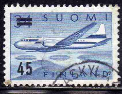 SUOMI FINLAND FINLANDIA FINLANDE 1959 SURCHARGED AIR POST MAIL AIRMAIL CONVAIR OVER LAKES 45 On 34m USED USATO OBLITERE' - Gebraucht
