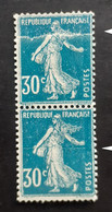 Semeuse 30 C. Bleu 192 Jolie Variété Impression Sur RACCORD De Papier En Paire - 1906-38 Sower - Cameo