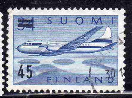SUOMI FINLAND FINLANDIA FINLANDE 1959 SURCHARGED AIR POST MAIL AIRMAIL CONVAIR OVER LAKES 45 On 34m USED USATO OBLITERE' - Used Stamps