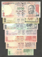 INDIA 7 PCS BANKNOTES SET 5RS,10RS 20RS 50RS, 100RS 500RS AND 1000RS RANDOM YEAR, UNC OLD NOTES (TOTAL 1685 RUPEES) - India