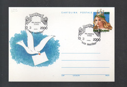 322EML - SAN MARINO , Cartolina Postale Con Annullo "Milanofil 10.3.2000" - Covers & Documents