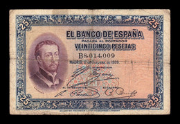 España Spain 25 Pesetas San Francisco Xavier 1926 Pick 71a Serie B T.009 BC F - 1-2-5-25 Peseten