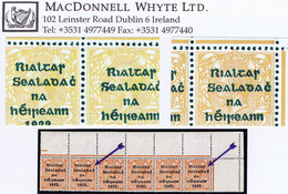 Ireland 1922 Thom Rialtas Ovpt In Blue-black On 2d Die 2, Var. "Wide Dac + R Over Se" Twice In Strip Of 6 - Unused Stamps